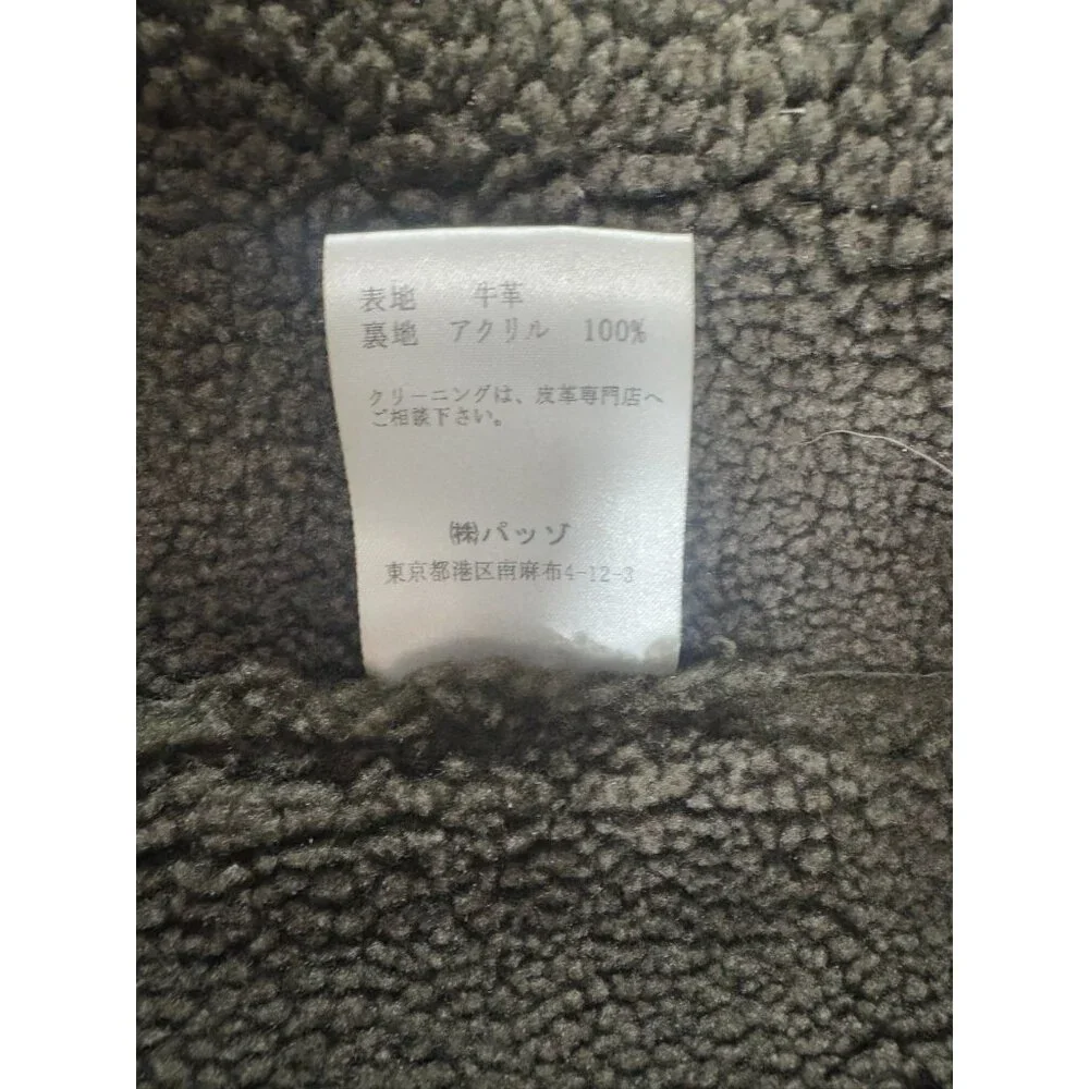 291295 = Homme Hooded Leather Shearling Coat Jacket  size F 44" made in Japan - Picture 3 of 9